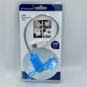 NWT Principal USB Blue Personal Fan with Adjustable Neck